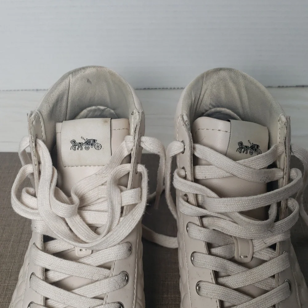 Coach Leather Ivory High Top Sneaker - SZ 6.5‎